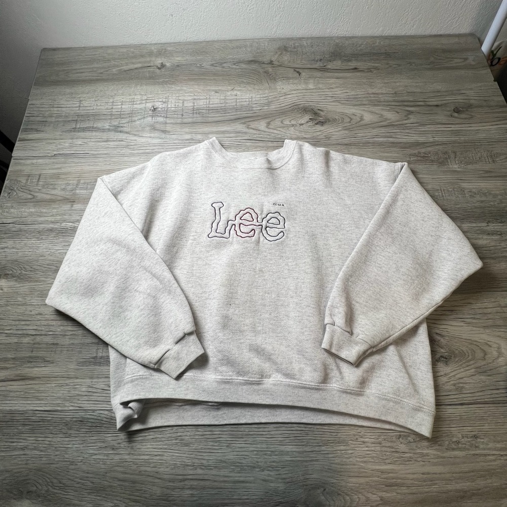 Lee Sweatshirt Mens XL Gray Vintage 90s‎ Heavyweight Embroidered Logo Crewneck